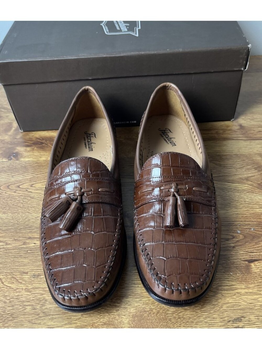Florsheim Pisa Cognac 18469 Mens Size 10 D Croc Leather Tassel Loafer Shoes EUC